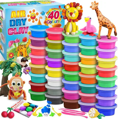 Kit de arcilla de modelado - Arcilla de secado al aire de 40 colores, arcilla de moldeo DIY con herramientas, manualidades artísticas para niños,