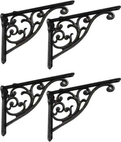Miniatura 54 de Soportes de estante de 4 pulgadas, paquete de 4 soportes de pared de latón antiguo de alta resistencia, estantes decorativos de cocina victoriana