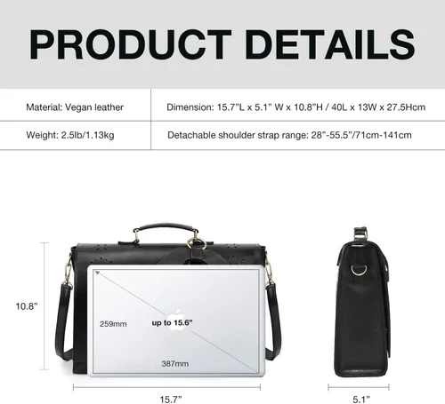 Miniatura 6 de ECOSUSI Maletín para mujer, de piel vegana, para el trabajo, bolso de hombro para computadora con lazo desmontable