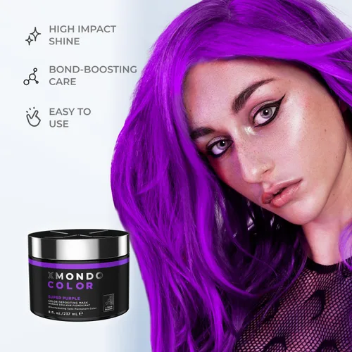 Miniatura 6 de XMONDO Color Super Purple Depositing Mask y tinte morado semipermanente, infundido con tecnología Bond Booster y ácido hialurónico para nutrición