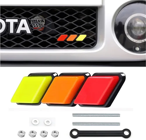 1 juego de molduras de rejilla tricolor, emblemas de rejilla tricolor de acrílico HUAPX compatibles con Toyota Tacoma 4Runner Tundra Sequoia Rav4