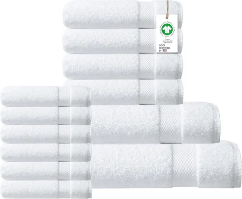 Miniatura 27 de Toallas 100% algodón orgánico de 22.93 oz/m² de felpa al tacto de secado rápido, paquete de 12 toallas de lavado de algodón orgánico, certificado