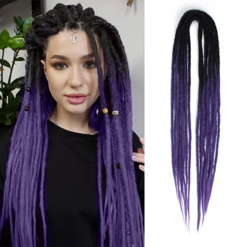 Miniatura 31 de Extensiones de rastas trenzadas bohemias de 24 pulgadas, 10 hebras de rastas sintéticas rizadas color marrón degradado con trenza de caja, rastas