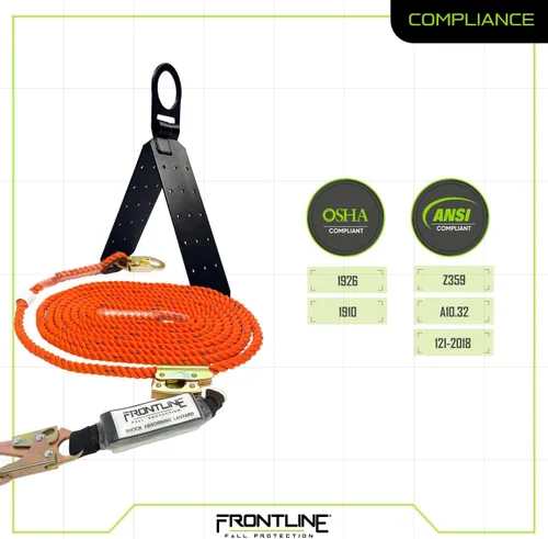 Miniatura 4 de Kit completo de techadores Frontline Combat con arnés de cuerpo completo Lifeline Combat™ de 50 pies Cumple con OSHA y ANSI