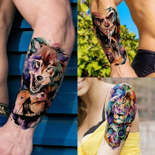 Miniatura 4 de VANTATY 55 hojas de tatuajes temporales de acuarela 3D para mujeres, hombres, adultos y niños, estampado de animales realistas, tribal, floral