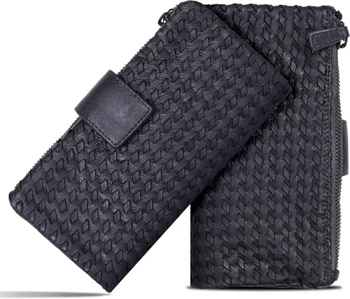 Miniatura 13 de Cartera de cuero genuino para mujer de cuero con bloqueo RFID - Tarjetero triple de diseñador para damas tipo clutch con ventana de identificación
