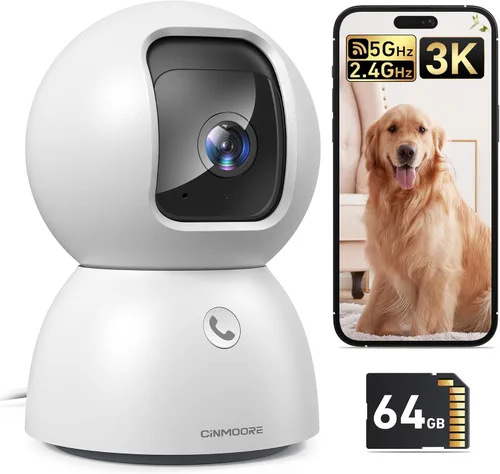 Cámara de seguridad inteligente 3K para interiores con detección de IA humana/mascota/facial, cobertura panorámica de 360°, audio de 2 vías, Wi-Fi
