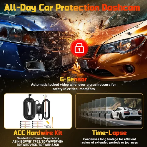 Miniatura 7 de Cámara frontal para automóvil con WiFi integrado y control de aplicación, cámara de tablero 4K con tarjeta gratuita de 32 GB, cámara de tablero
