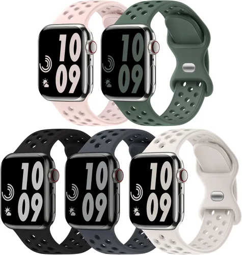 Miniatura 24 de 5 Pack de Correas Deportivas Compatibles con Apple Watch de 44mm 45mm 46mm 42mm 41mm 40mm 38mm 49mm para Hombres Mujeres, Correa de Muñeca