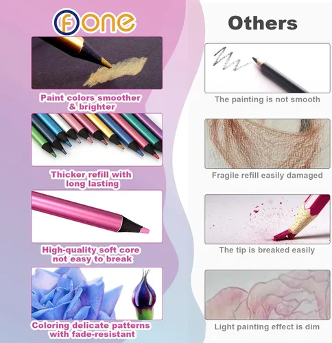 Miniatura 3 de ofone Lápices de colores metálicos, juego de 12 lápices de dibujo profesionales para libros de colorear para adultos, suministros de arte