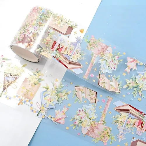 Miniatura 17 de Cinta washi de rosa para collage original de flores, creatividad, hecha a mano, para libro de diario, material PET con efecto láser (90395)
