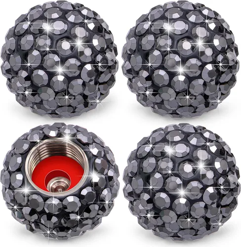 Miniatura 8 de 4 piezas de tapas de vástago de válvula de neumático con cristal brillante de diamante, tapas de válvula de neumático de rueda de coche con brillo