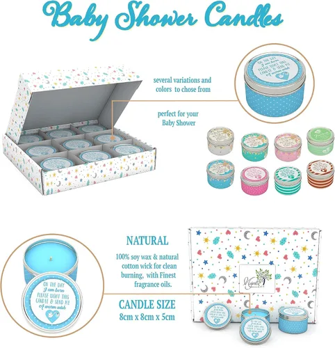 Miniatura 8 de Majestic Zen Juego de regalo de velas para baby shower, paquete de 9 velas de cera de soja perfumadas neutrales, aroma a polvo fresco para bebé, 30