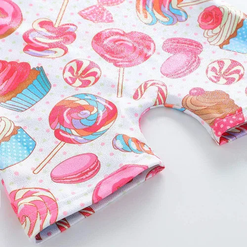 Miniatura 59 de HOZIY - Leotardos de gimnasia con pantalones cortos brillantes para niñas pequeñas; estampados de unicornio, aurora, arco iris, sirena, dinosaurio