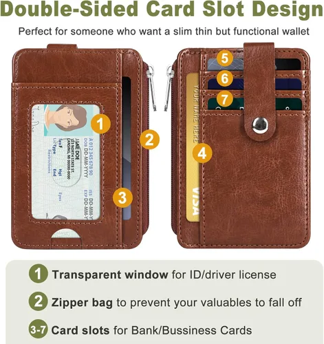 Miniatura 5 de Cartera de bolsillo frontal minimalista billeteras de cuero delgada billetera clip dinero bloqueo RFID, Marrón