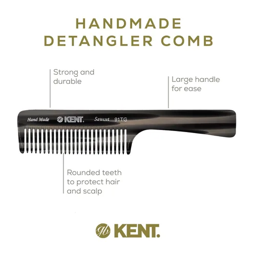 Miniatura 6 de Kent Peine desenredante de dientes anchos de grafito negro 91T para cabello rizado y ondulado, para mujeres y hombres, peine de ducha de mango