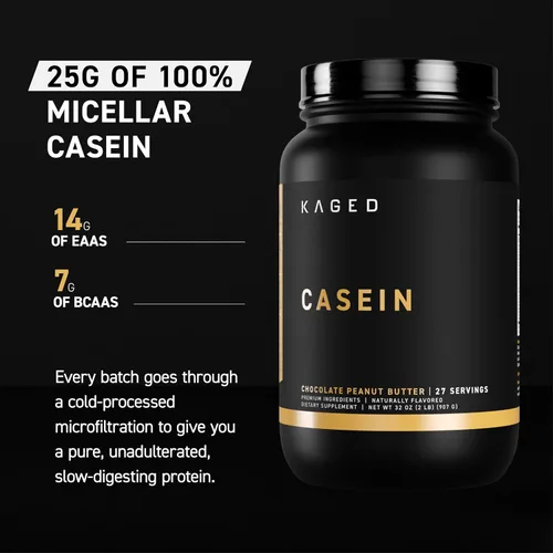Miniatura 2 de Kaged Proteína en polvo de caseína premium Vainilla Caseína micelar Suplemento libre de sustancias prohibidas, desarrolla músculo, se recupera