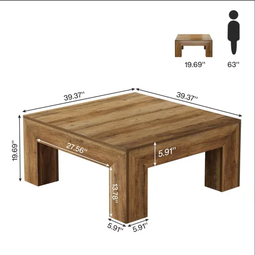 Miniatura 2 de Mesa de centro de madera, 39.37 pulgadas, cuadrada de mediados de siglo, mesa central de madera moderna de madera de fibropanel de densidad media