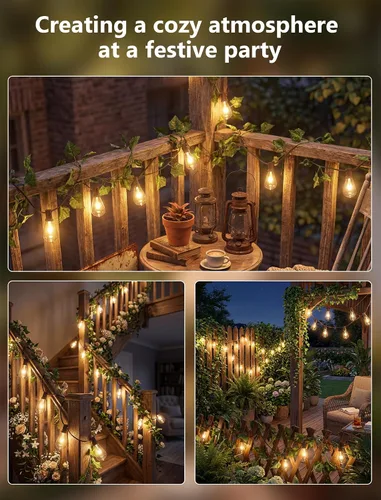 Miniatura 8 de Abeja ST38 - Cadena de luces de 10 pies con 10 bombillas vintage transparentes (1 de repuesto), base de enchufe E12, con certificación UL