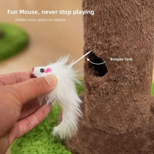 Miniatura 5 de Poste rascador interactivo para gatos de 35 pulgadas de alto con hojas de eucalipto artificiales, árbol para gatos con bolas de madera y cuerda