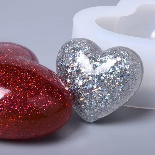 Miniatura 5 de Weenkeey 2 moldes de resina en forma de corazón 3D, dijes de llavero de corazón, molde de silicona, molde de fundición de joyería de corazón, molde