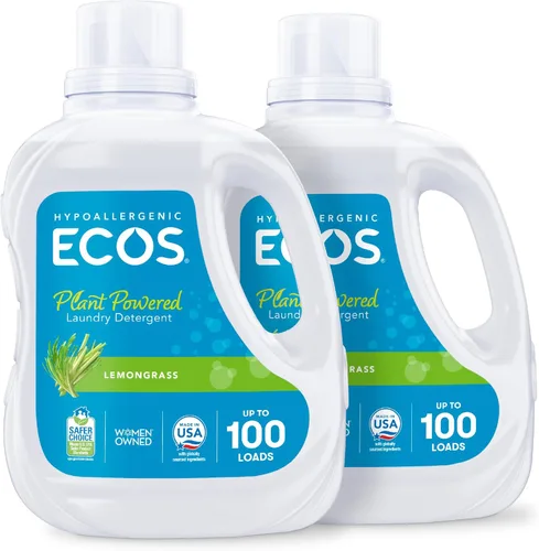 ECOS Detergente líquido hipoalergénico Detergente de la lavandería Cargas no tóxicas, lemongrass, 100 fl oz (paquete de 2)