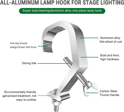 Miniatura 3 de Abrazaderas de luz de DJ resistentes, paquete de 4 abrazaderas de 180 libras, dispositivo colgante de abrazadera Czgor Lighting C, carga máxima, 180