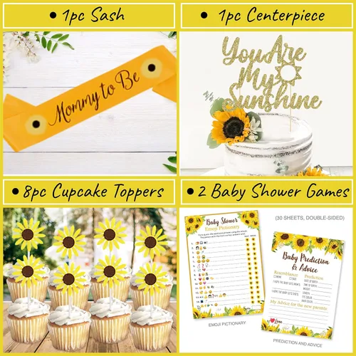 Miniatura 6 de Kit de 207 piezas de decoración de girasol para baby shower para niña o niño, pancartas preencordadas de bienvenida para bebé, vid de flores, libro