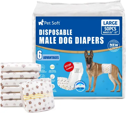 Miniatura 11 de Pañales desechables para perros machos Pet Soft - Envolturas masculinas desechables con indicador de humedad, pañales para perros súper absorbentes