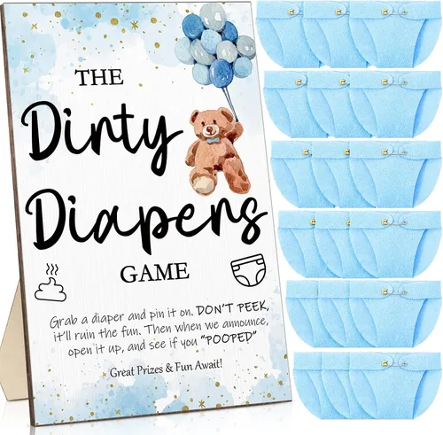 Miniatura 18 de Roowest 51 Piezas Juegos de Pañales Sucios para Baby Shower Letrero Divertido de Madera con 50 Piezas Mini Pañales de Fieltro Lindo para Fiesta