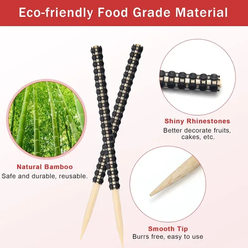 Miniatura 3 de Kit de 24 palos para caramelo de manzana, 24 palos brillantes para manzana con pedrería de rinestone de madera con 24 bolsas/ 25 yardas de cinta