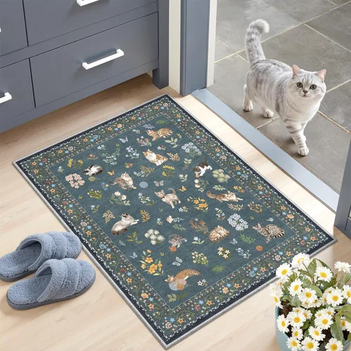 Miniatura 251 de Alfombra de pasillo Soalmost 2'6" x 10' lavable, alfombra antideslizante para cocina, baño, lavandería, alfombras vintage ultra delgadas para Beige