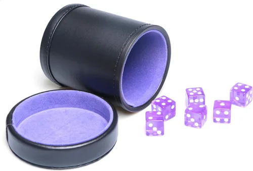 Taza de dados de piel sintética con forro de terciopelo morado con tapa, incluye 6 dados translúcidos morados para mentirosos dados Farkle Yahtzee