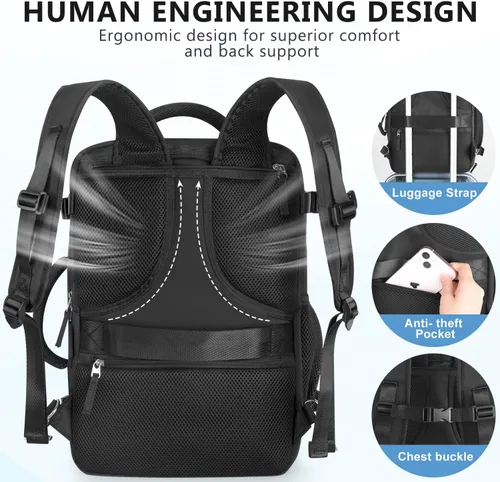 Miniatura 22 de Mochila de Viaje Snoffic para Mujer, Negro, 17 pulg.