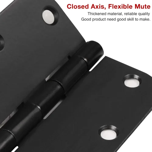 Miniatura 4 de Paquete de 6 bisagras para puertas interiores de color negro mate de 3.5 x 3.5 pulgadas, esquinas redondeadas de radio de 5/8 pulgadas, bisagra