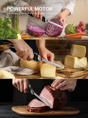 Miniatura 4 de Reemix Cuchillo eléctrico, Z3042 Juego de cuchillos eléctricos para trinchar carnes, aves, pan, espuma para manualidades y más, 2 cuchillas