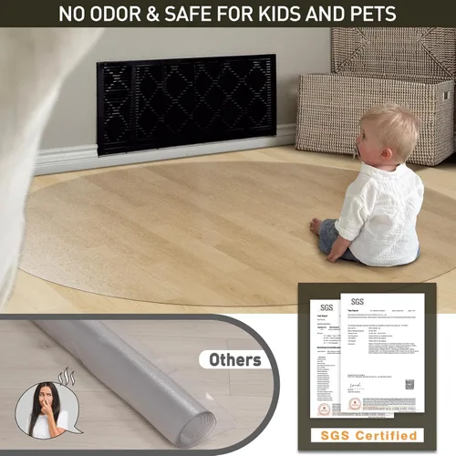 Miniatura 5 de Tapete de plástico transparente para debajo de la mesa de comedor, 4 pies, redondo, antideslizante, impermeable, alfombra de vinilo para el hogar