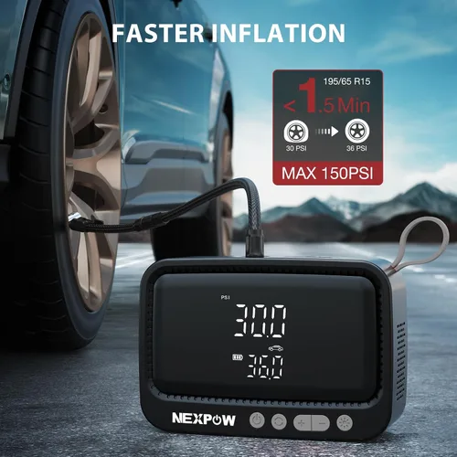 Miniatura 2 de NEXPOW Inflador de neumáticos, compresor de aire portátil, bomba de aire de 150 PSI para neumáticos de automóvil con manómetro digital y apagado