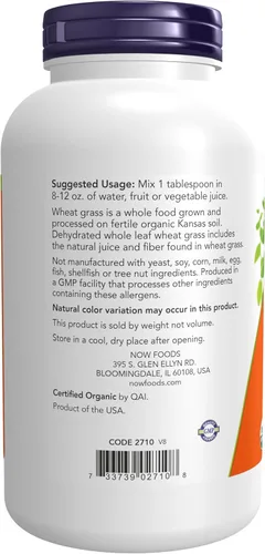 Miniatura 3 de NOW Suplementos, certificado orgánico y sin OMG, polvo de hierba de trigo, superalimento verde, 9 onzas