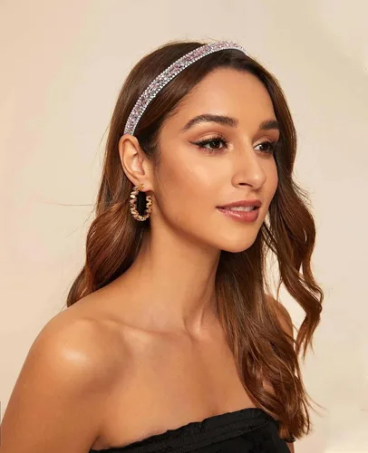 Miniatura 3 de Wecoe Diadema rosa con diamantes de imitación para mujer, diadema de peine con dientes, banda para la cabeza con cuentas brillantes, antideslizante