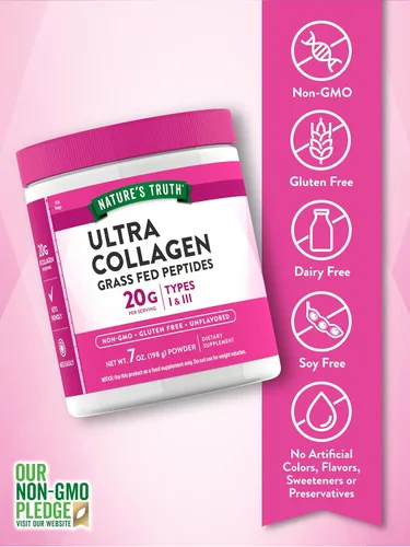 Miniatura 3 de Nature's Truth Colágeno en polvo 7 onzas Tipo I y III Sin sabor Péptidos alimentados con pasto y apto para Keto Suplemento sin OMG y sin