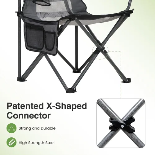 Miniatura 4 de LET'S CAMP Paquete de 2 sillas de campamento con respaldo de malla, portátil, plegable, resistente, para exteriores, 330 libras, silla de brazo Negro