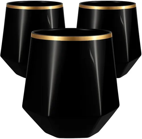Miniatura 20 de Oojami 40 vasos de 12 onzas irrompibles de plástico sin tallo, para vino, champán, whisky, elegantes, duraderos, desechables, para interiores y negro