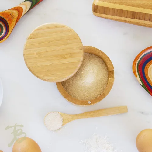 Miniatura 2 de Totally Bamboo Little Dipper - Caja de almacenamiento de bambú con tapa giratoria magnética, capacidad de 6 onzas, incluye cuchara de bambú