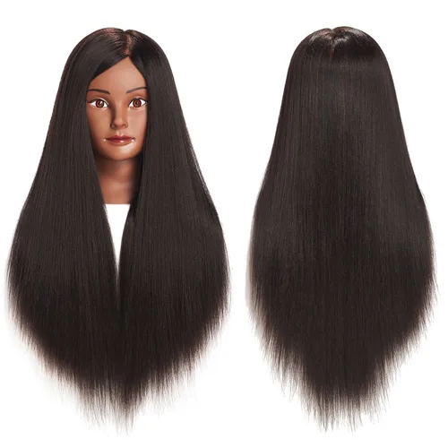 Miniatura 10 de Cabeza de Entrenamiento 26"-28" Cabeza de Maniquí para Peinado Maniquí de Cosmetología Cabeza de Muñeca Cabello de Fibra Sintética Modelo de Multi