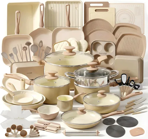 Miniatura 11 de NutriChef NCCW14SBR - Juego de utensilios de cocina antiadherentes de 14 piezas, ollas y sartenes de cocina resistentes a los arañazos con tapas