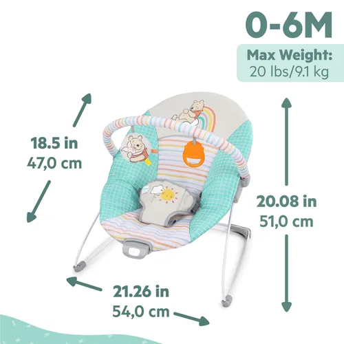 Miniatura 6 de Bright Starts Disney Baby Winnie The Pooh Hunny Hues Mecedora con Vibraciones Tranquilizantes, Unisex, para recién nacidos+