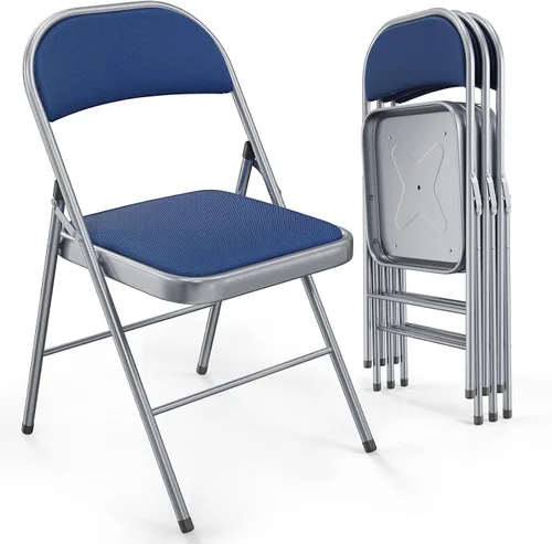 Miniatura 18 de VINGLI Paquete de 4 sillas plegables con asientos acolchados, marco de metal con asiento y respaldo de tela, capacidad de 350 libras, color negro