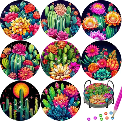 Miniatura 13 de TDOOW 8 Piezas Posavasos de Pintura de Diamante, Posavasos de Arte de Diamante de Girasol para Adultos DIY Posavasos de Arte de Diamante