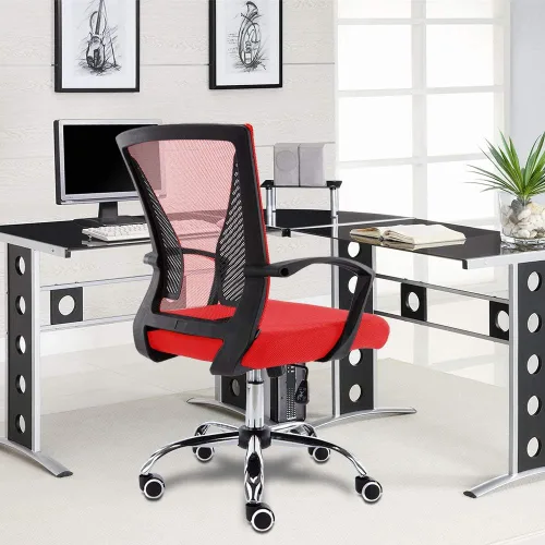 Miniatura 7 de Modern Home Zuna Silla de oficina con respaldo medio, respaldo ergonómico de malla con respaldo de malla (negro/rojo)